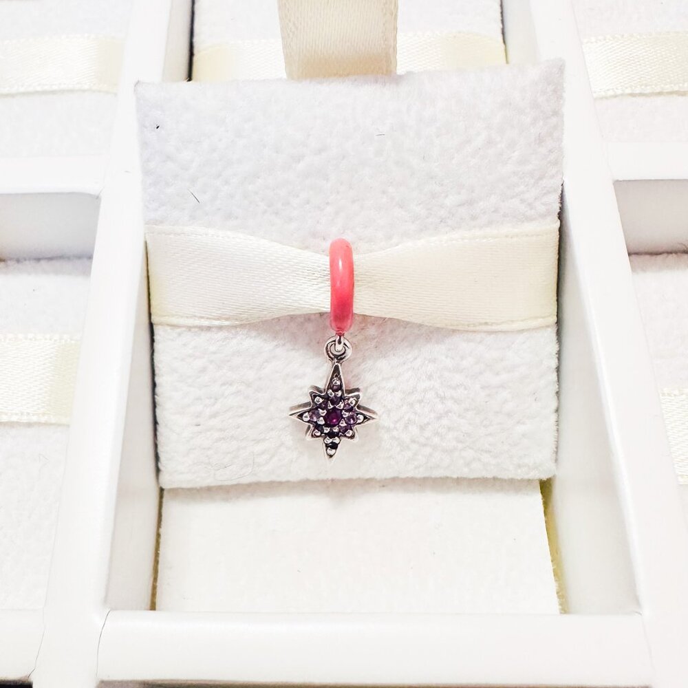 925 Sterling Silver Mini Pink Star Dangle Charm Fits Pandora Bracelets